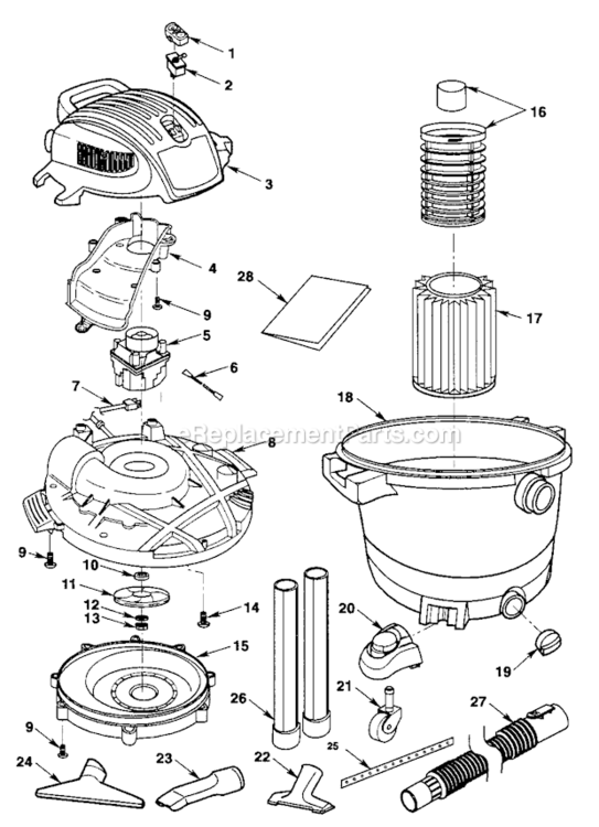 Page A Diagram and Parts List for  Craftsman Utility Vacuum