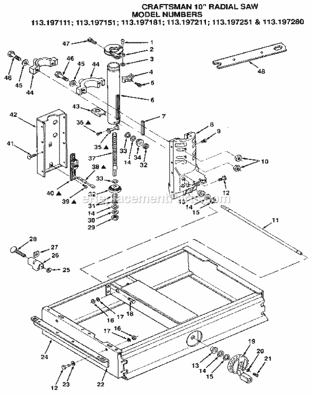 Figure 2 Diagram and Parts List for  Craftsman Chop Saw