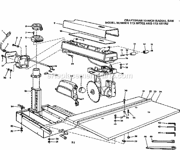 Unit Diagram and Parts List for  Craftsman Chop Saw