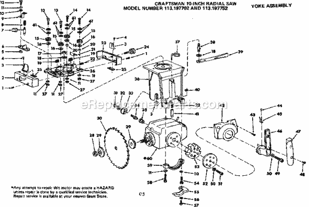 Yoke Assembly Diagram and Parts List for  Craftsman Chop Saw