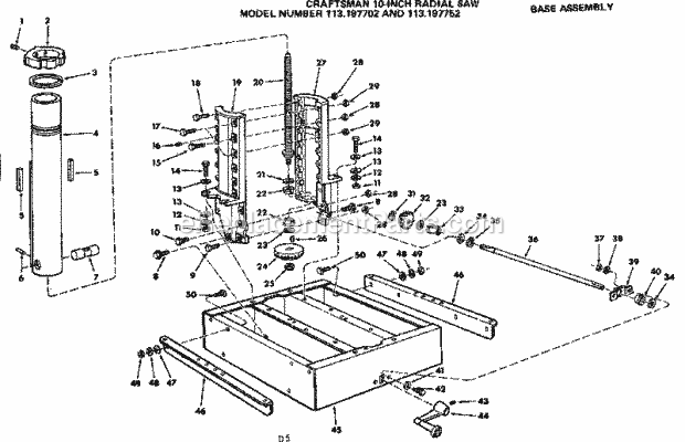 Base Assembly Diagram and Parts List for  Craftsman Chop Saw