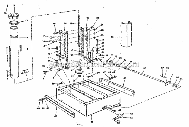 Base Assembly Diagram and Parts List for  Craftsman Chop Saw