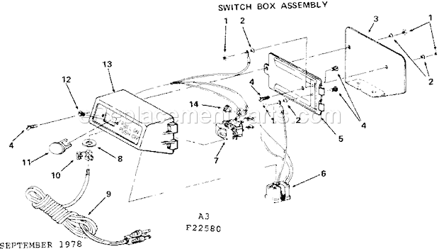 Switch Box Assembly Diagram and Parts List for  Craftsman Belt or Drum Sander