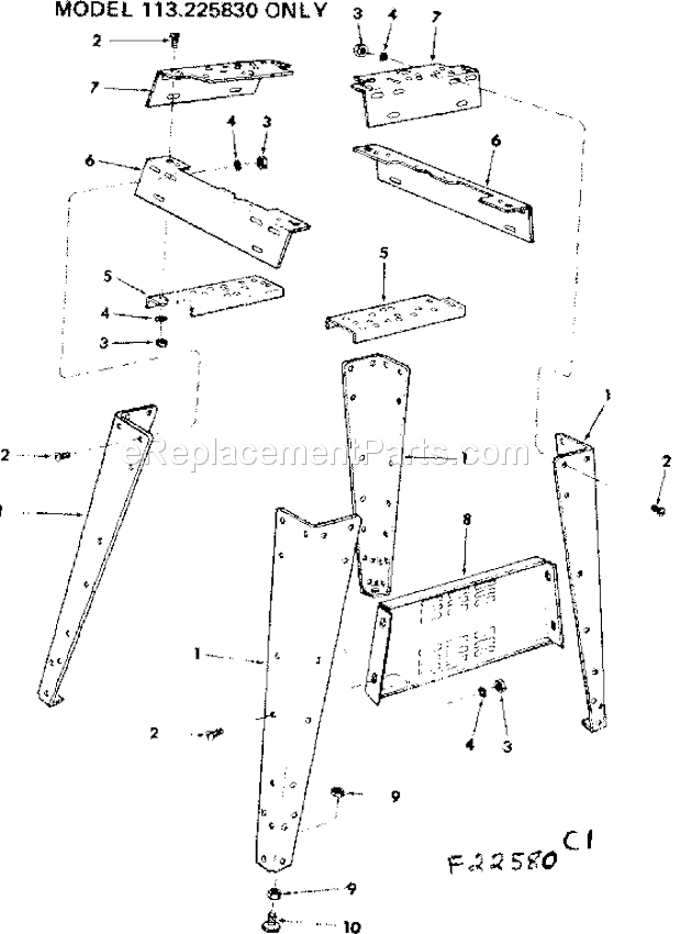 Sander / Legs And Motor Diagram and Parts List for  Craftsman Belt or Drum Sander