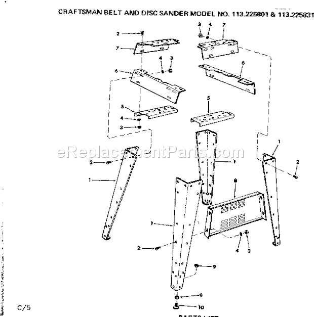 Leg Set Diagram and Parts List for  Craftsman Belt or Drum Sander