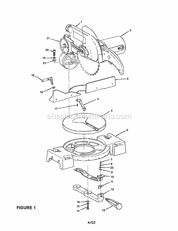 10" Compound Miter Saw Diagram and Parts List for  Craftsman Miter Saw