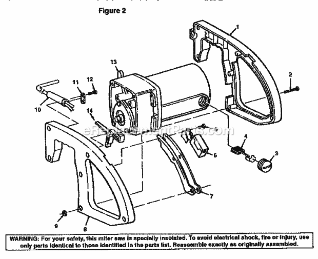 Arm And Motor Assembly Diagram and Parts List for  Craftsman Miter Saw