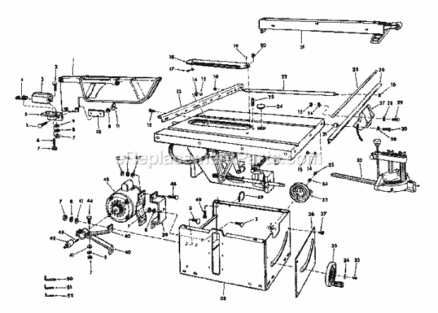 Unit Diagram and Parts List for  Craftsman Table Saw