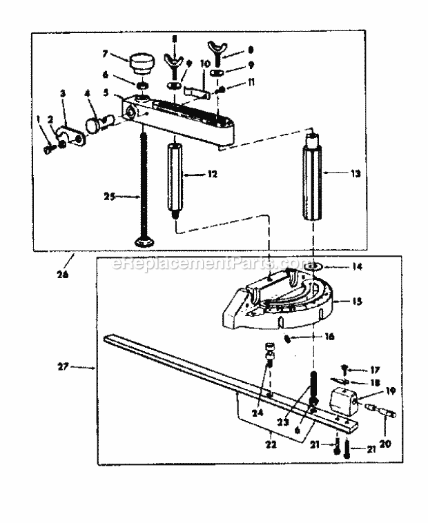 Miter Gauge And Hold Down Diagram and Parts List for  Craftsman Table Saw