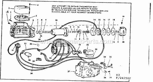 Motor Assembly Diagram and Parts List for  Craftsman Table Saw