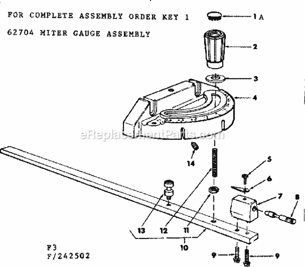 Miter Gauge Assembly Diagram and Parts List for  Craftsman Table Saw