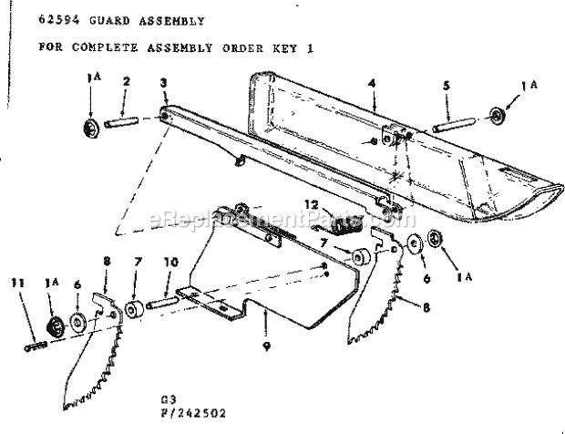 Guard Assembly Diagram and Parts List for  Craftsman Table Saw