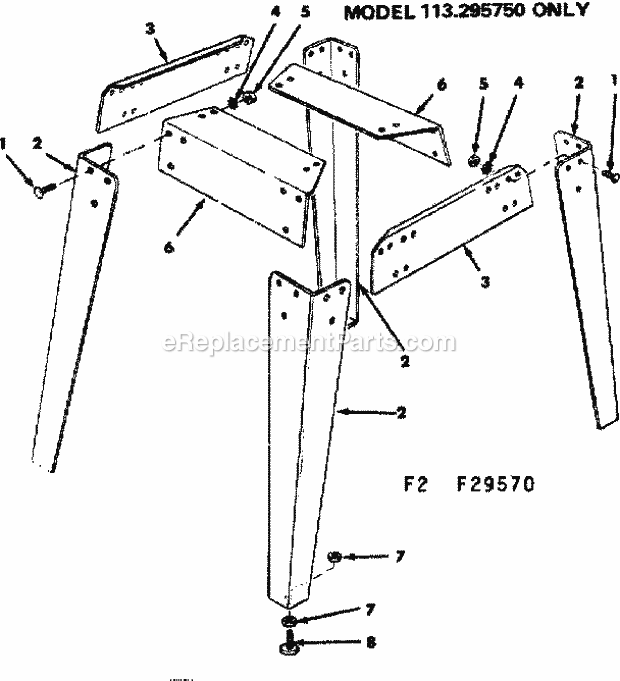 Leg Set Diagram and Parts List for  Craftsman Table Saw