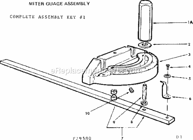Miter Gauge Assembly Diagram and Parts List for  Craftsman Table Saw