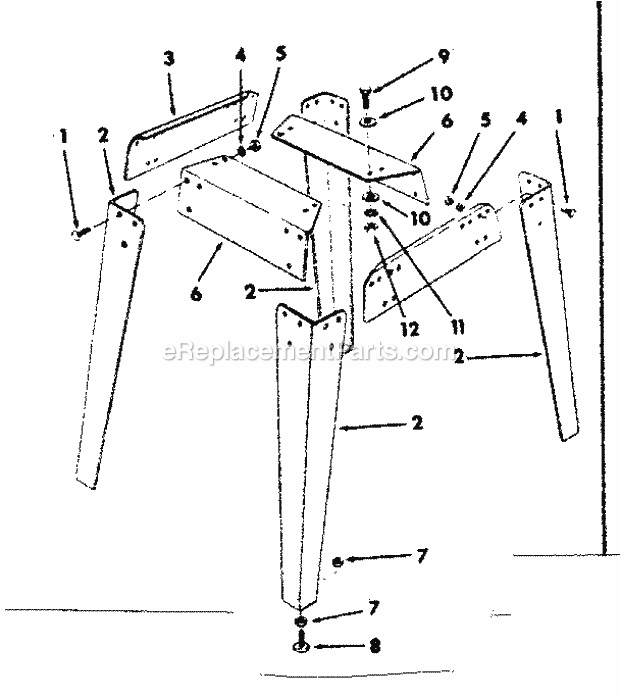 Legs Supplied Diagram and Parts List for  Craftsman Table Saw