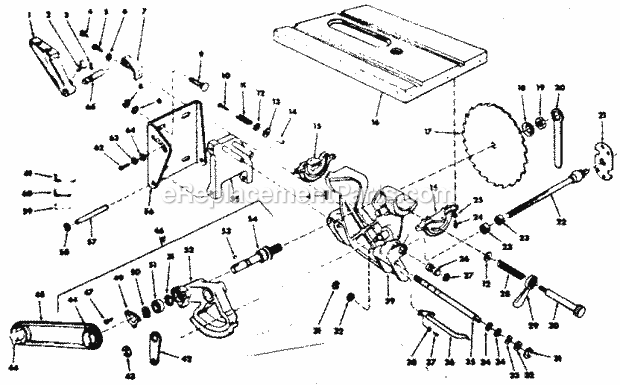 Motor Base Assembly Diagram and Parts List for  Craftsman Table Saw
