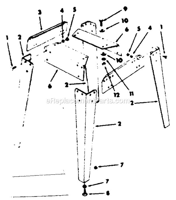 Leg Set Diagram and Parts List for  Craftsman Table Saw