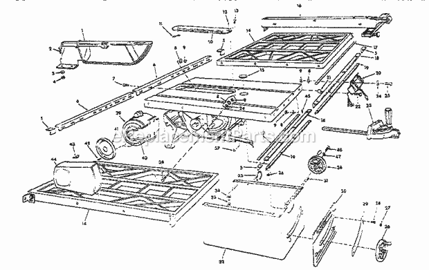 Table Saw Assembly Diagram and Parts List for  Craftsman Table Saw