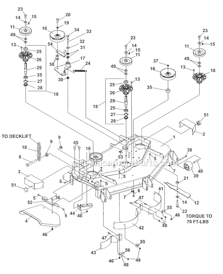 52 Inch Side Discharge Diagram and Parts List for  Craftsman Lawn Mower