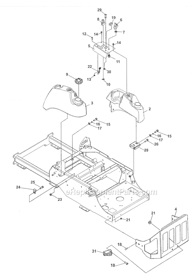 Fuel Tank Bumper and Controls Diagram and Parts List for  Craftsman Lawn Mower