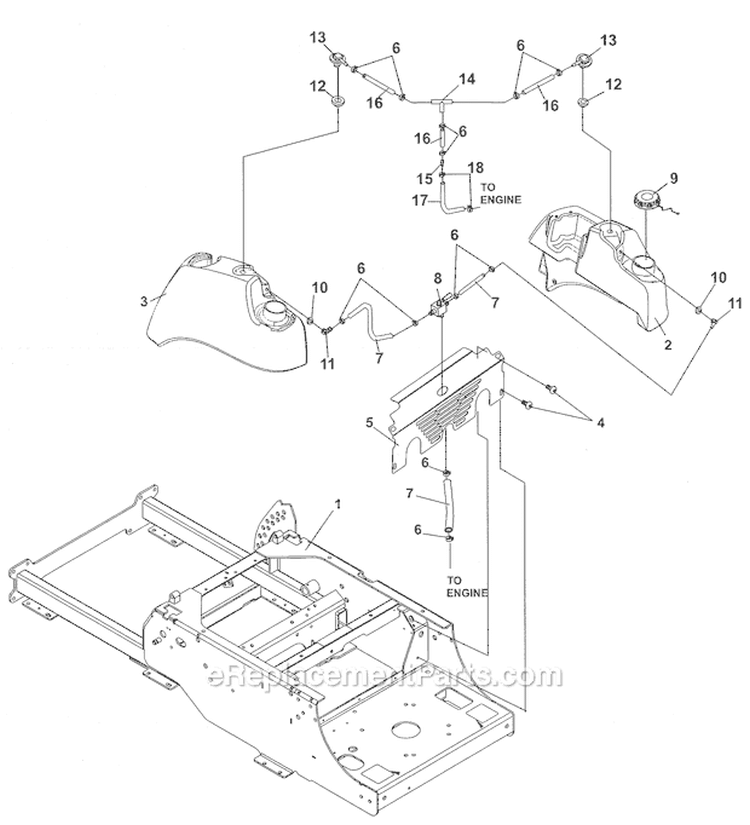 Fuel Valve and Cover Plate Diagram and Parts List for  Craftsman Lawn Mower