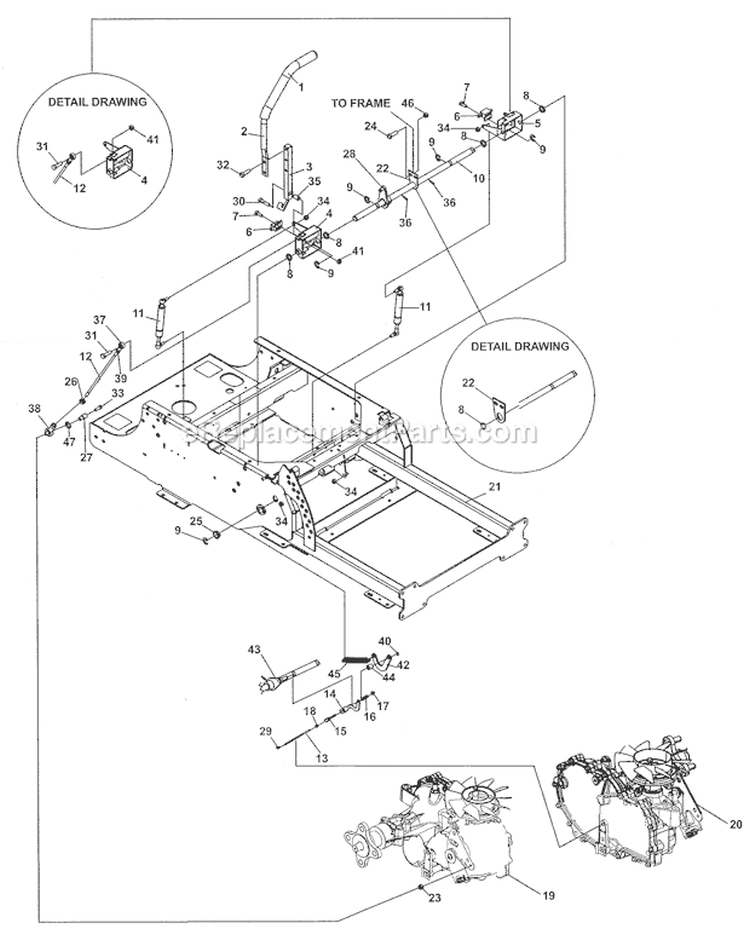 Steering Diagram and Parts List for  Craftsman Lawn Mower