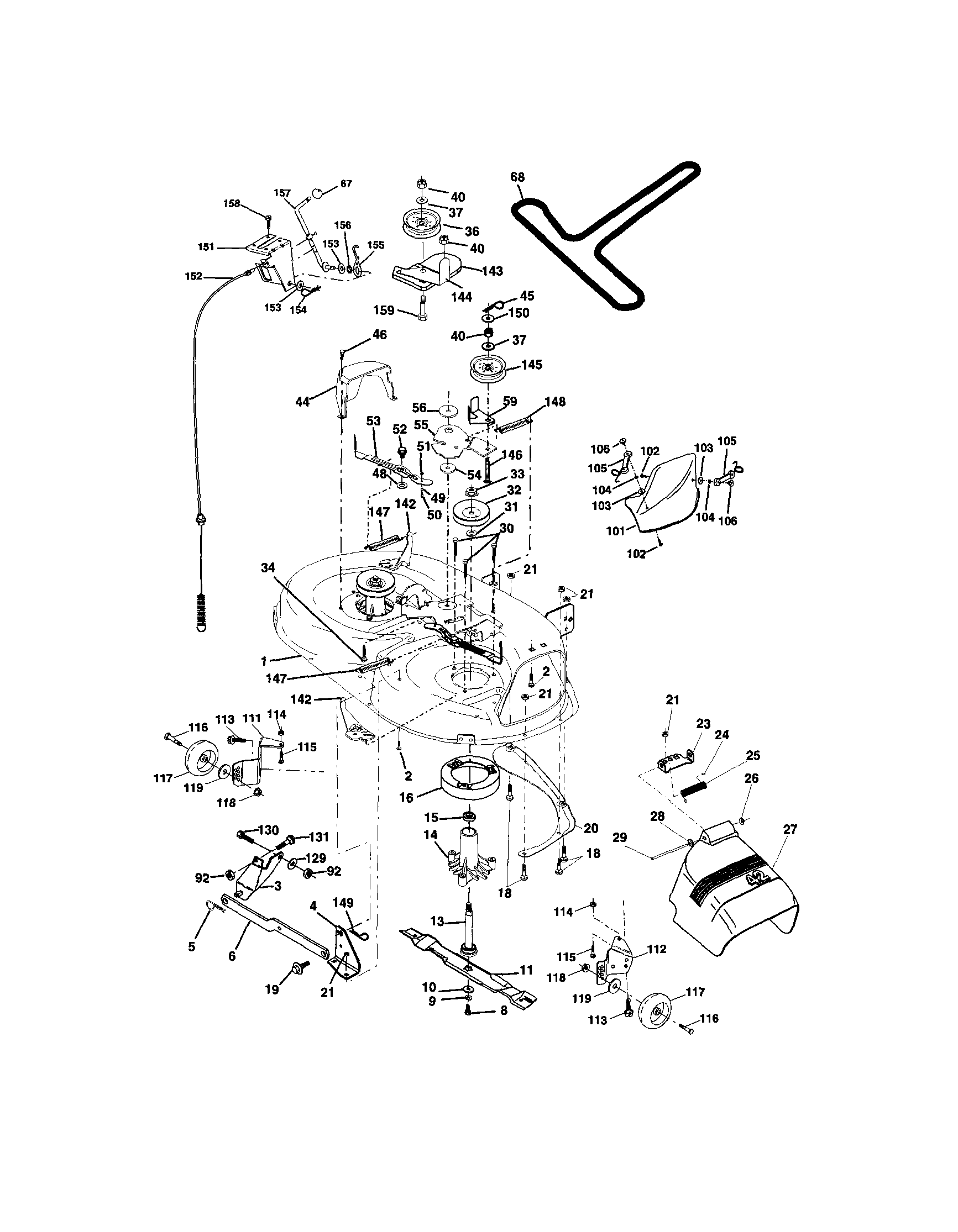 Mower Deck Diagram and Parts List for  Craftsman Lawn Tractor