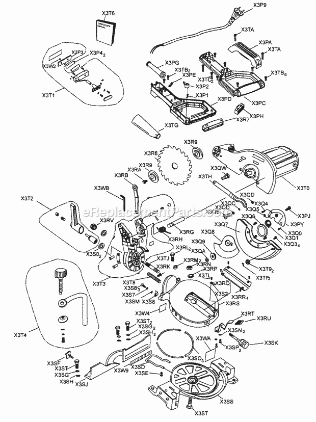 Base Assy Diagram and Parts List for  Craftsman Miter Saw