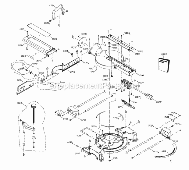Table Assembly Diagram and Parts List for  Craftsman Miter Saw