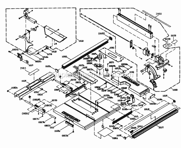 Table Assy Diagram and Parts List for  Craftsman Table Saw