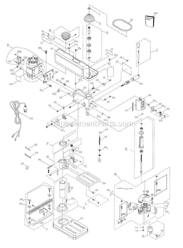 Page A Diagram and Parts List for  Craftsman Drill Press