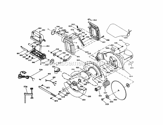 Blade/Dust Bag/Handle Diagram and Parts List for  Craftsman Miter Saw