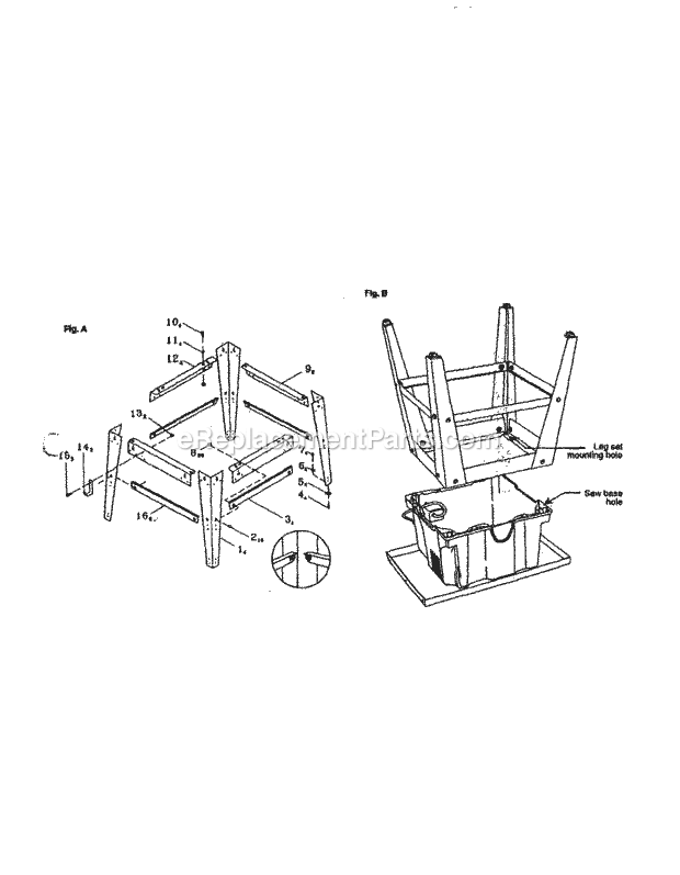 Stand Diagram and Parts List for  Craftsman Table Saw