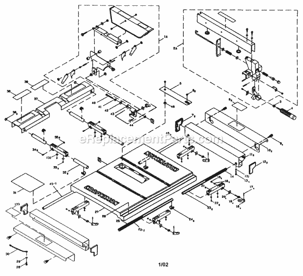 Table Diagram and Parts List for  Craftsman Table Saw