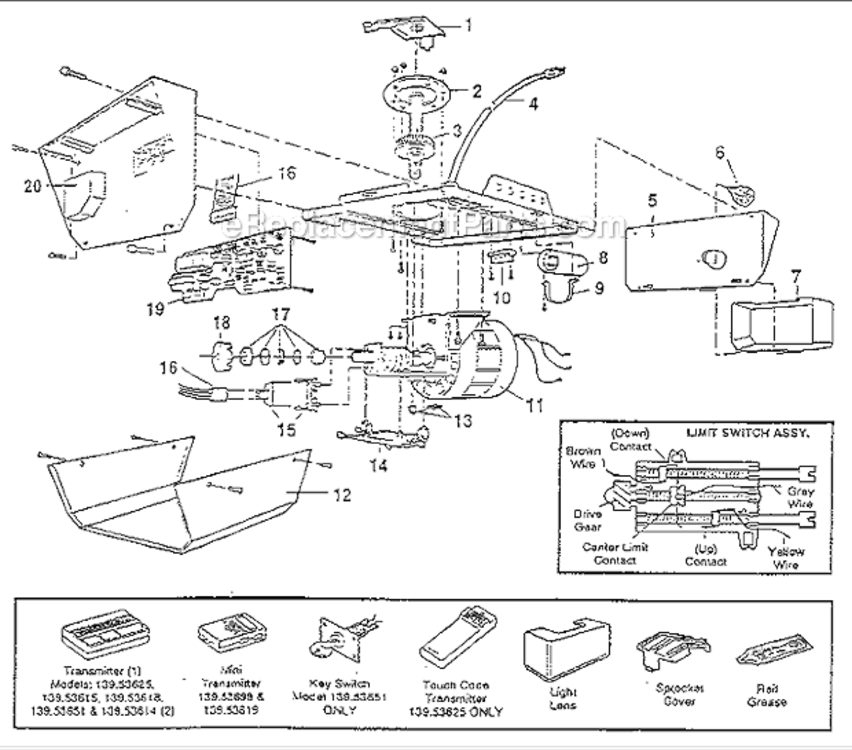 Chassis_Assembly Diagram and Parts List for  Craftsman Garage Door Opener