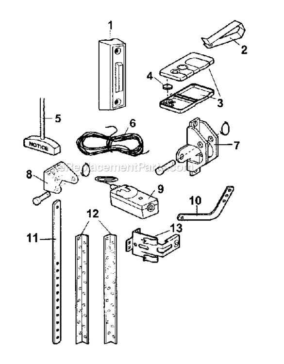 Installation Parts Diagram and Parts List for  Craftsman Garage Door Opener