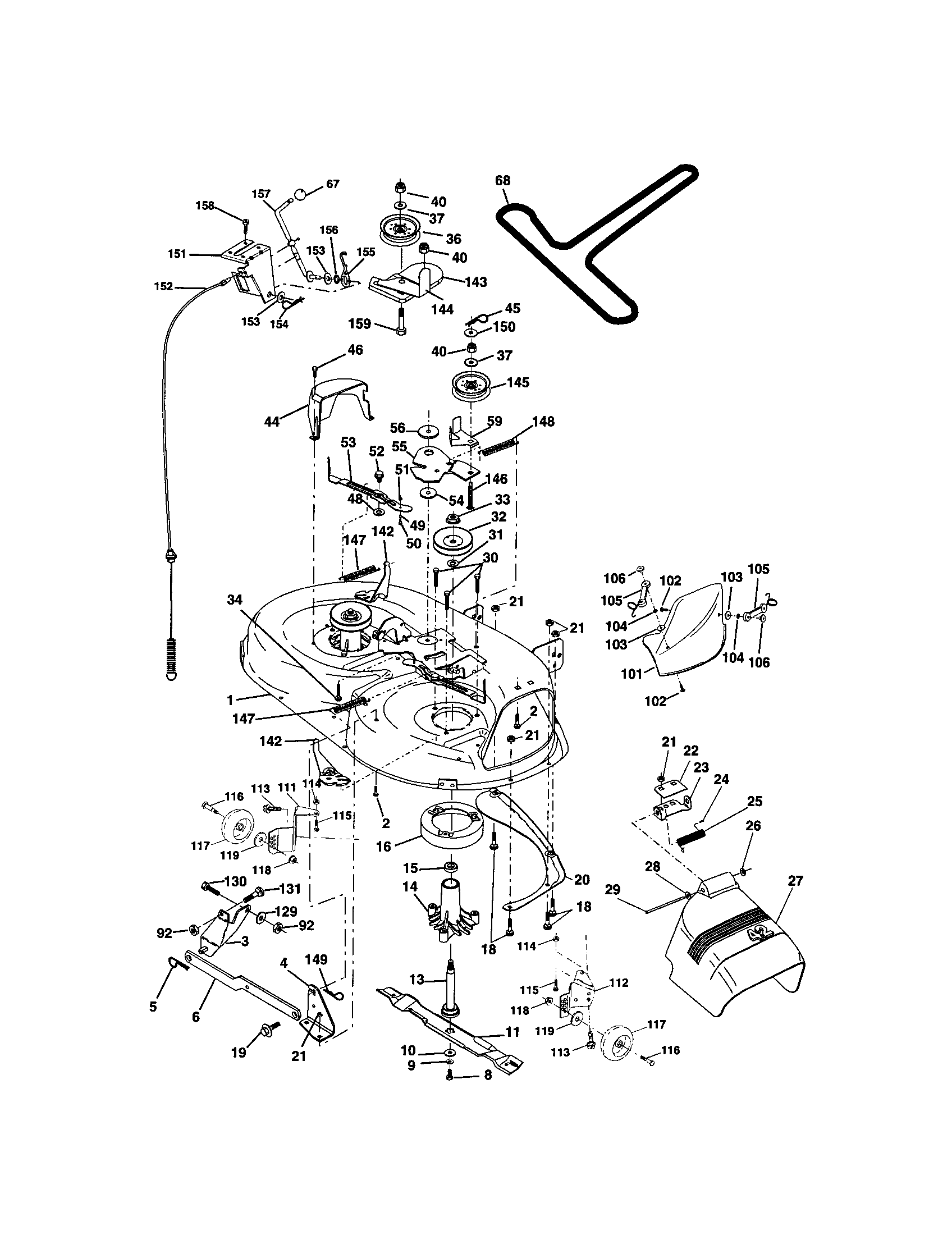 Mower Deck Diagram and Parts List for  Craftsman Lawn Tractor