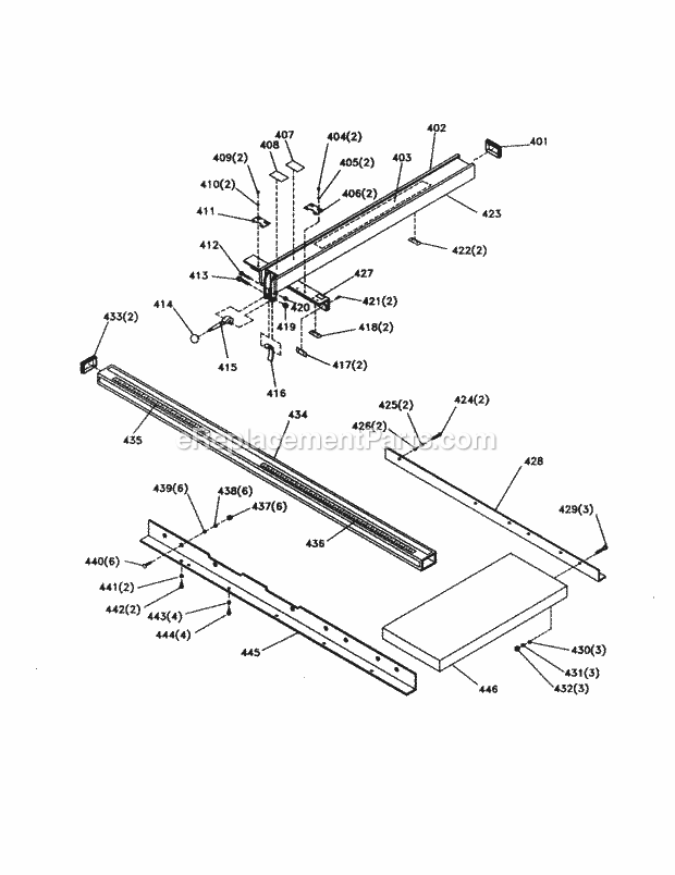 Scale/Rail/Fence Side Diagram and Parts List for  Craftsman Table Saw