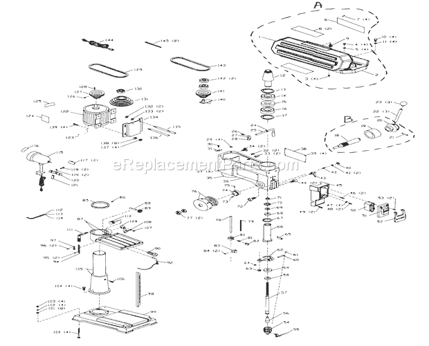 Drill Press Diagram and Parts List for  Craftsman Drill Press