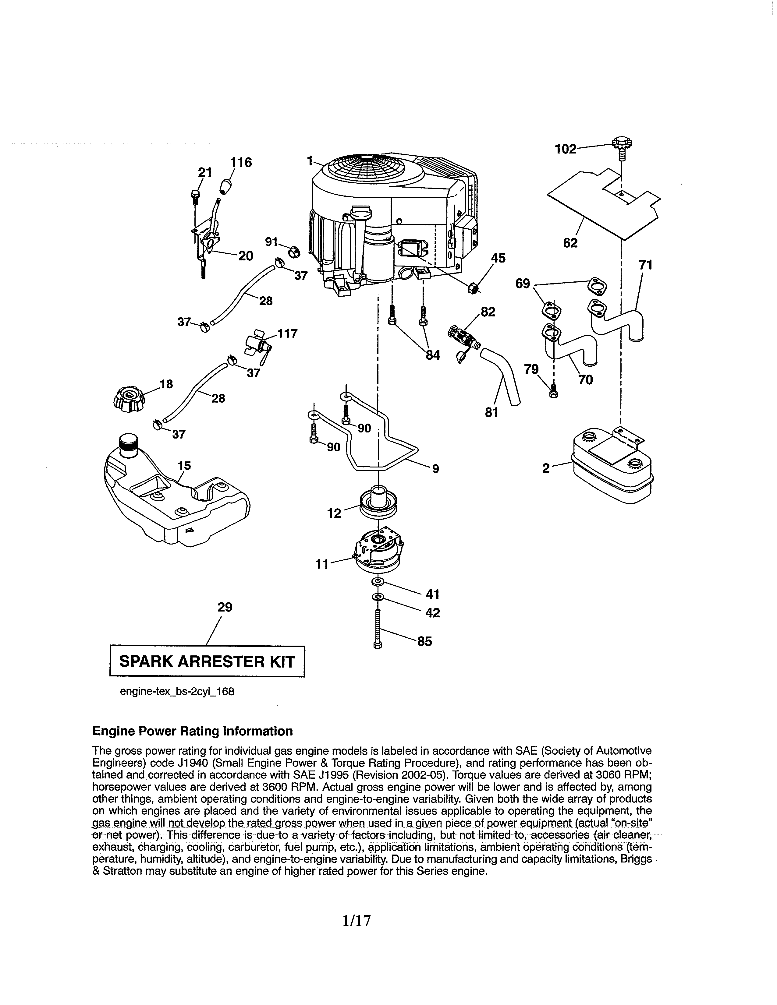Engine Diagram and Parts List for  Craftsman Lawn Tractor
