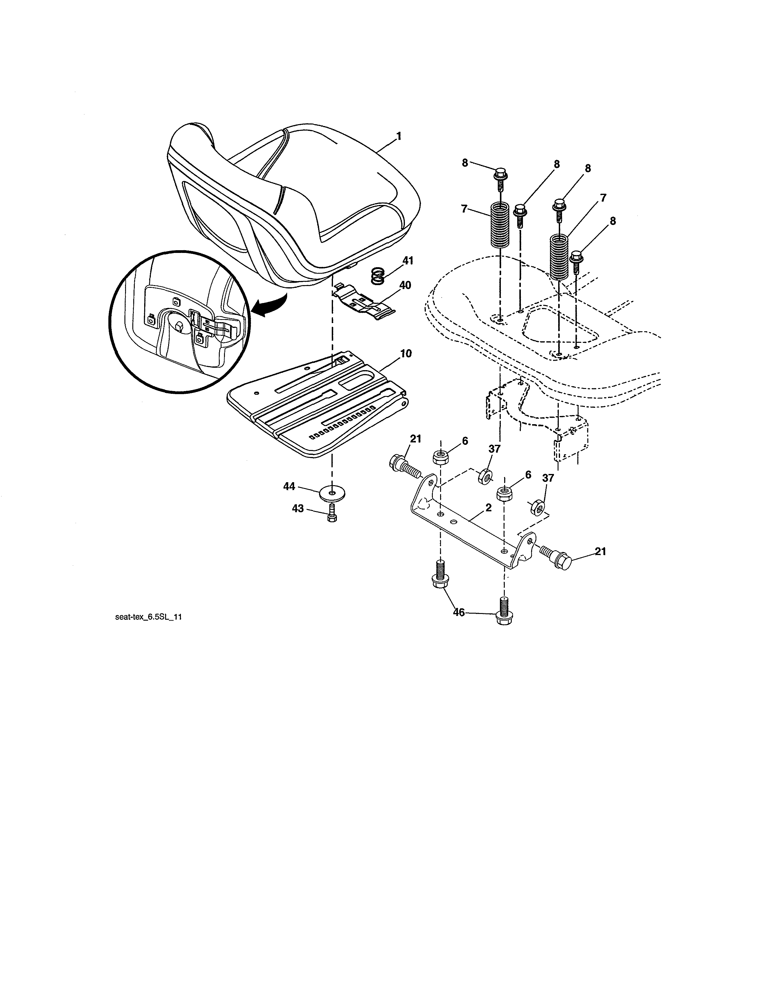 Seat Assembly Diagram and Parts List for  Craftsman Lawn Tractor