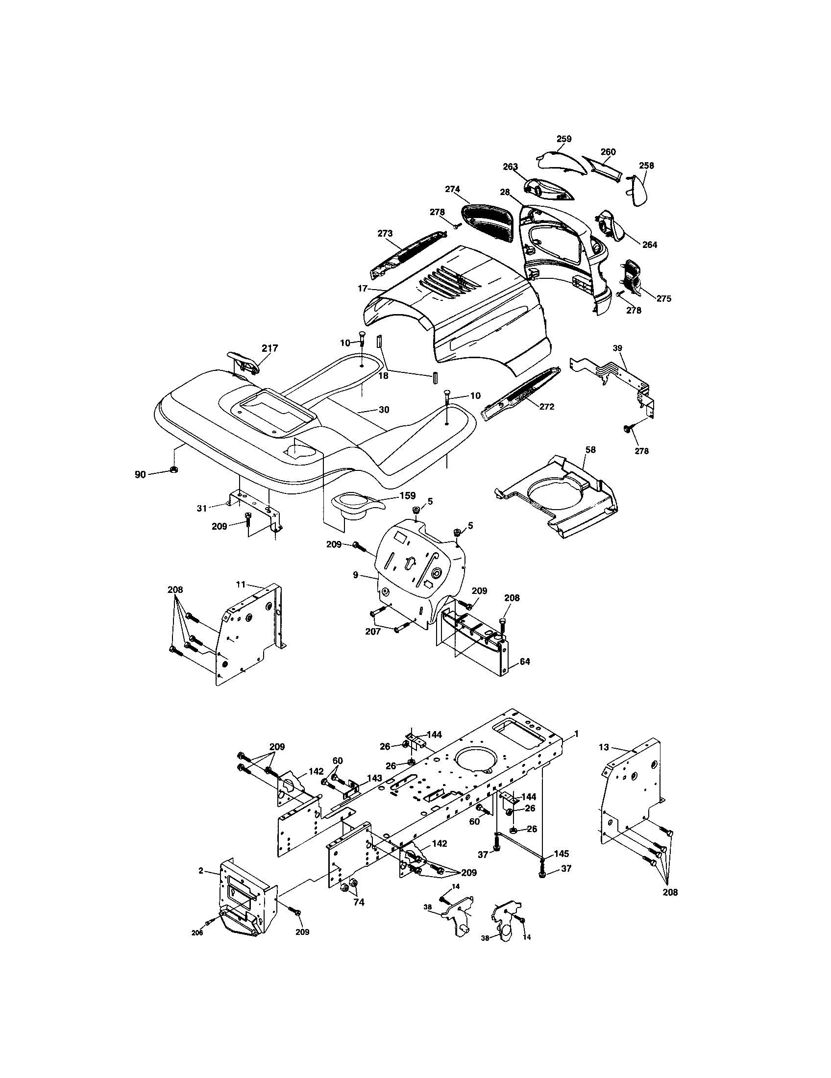 Chassis And Enclosures Diagram and Parts List for  Craftsman Lawn Tractor