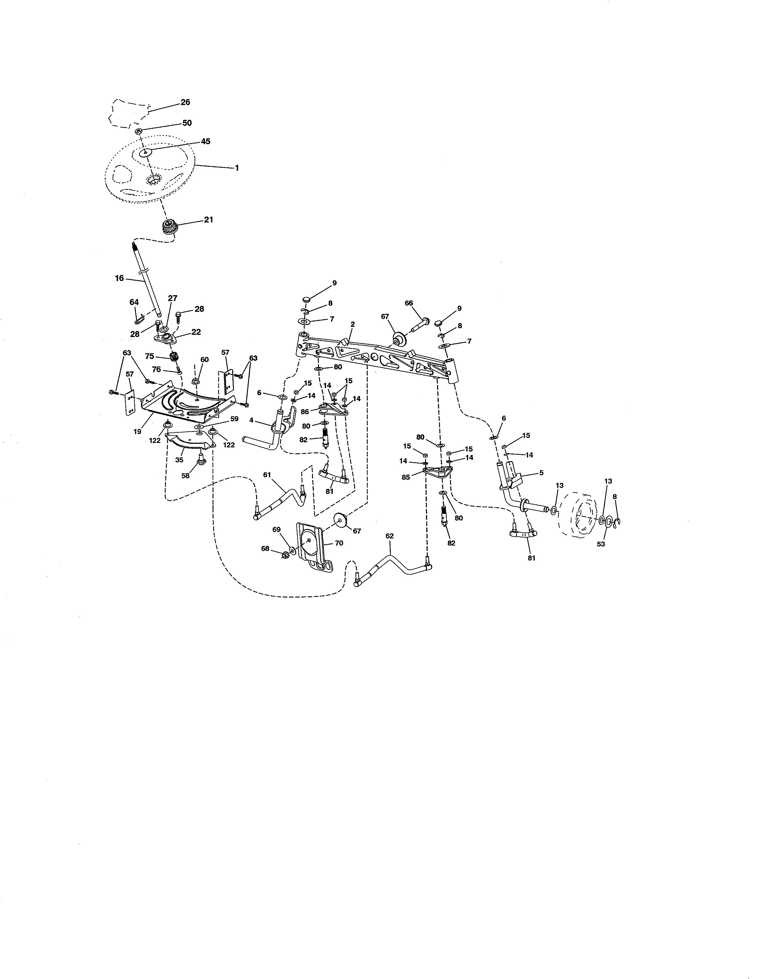 Steering Diagram and Parts List for  Craftsman Lawn Tractor