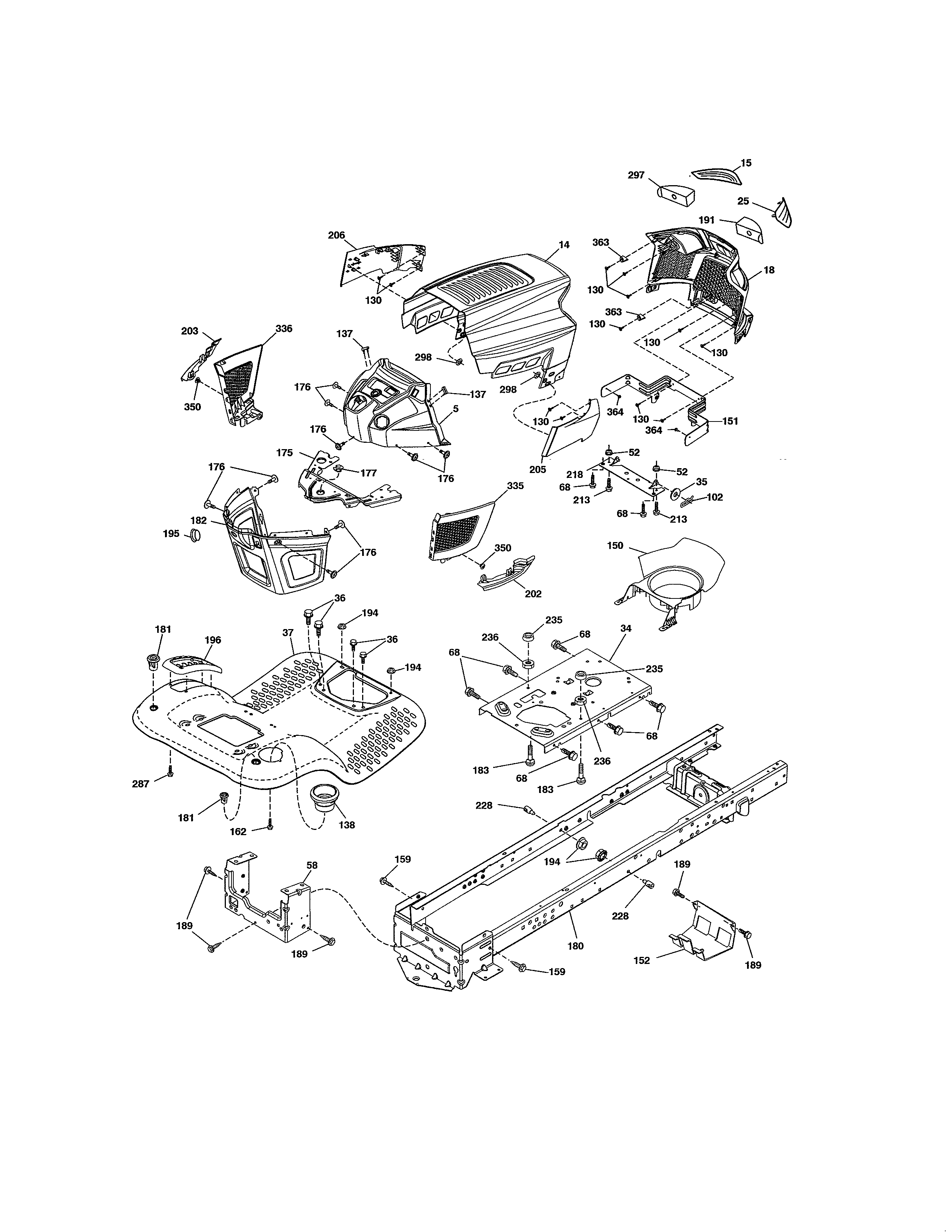 Chassis Diagram and Parts List for  Craftsman Lawn Tractor