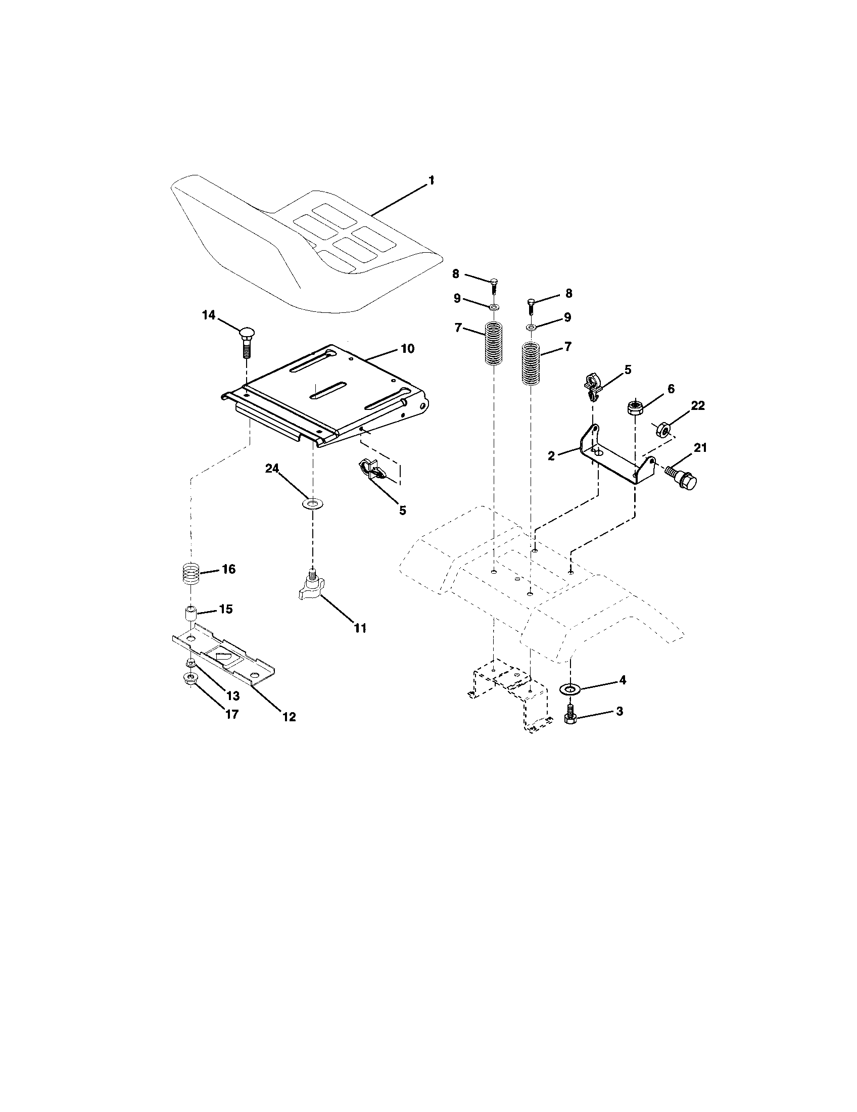 Seat Assembly Diagram and Parts List for  Craftsman Lawn Tractor