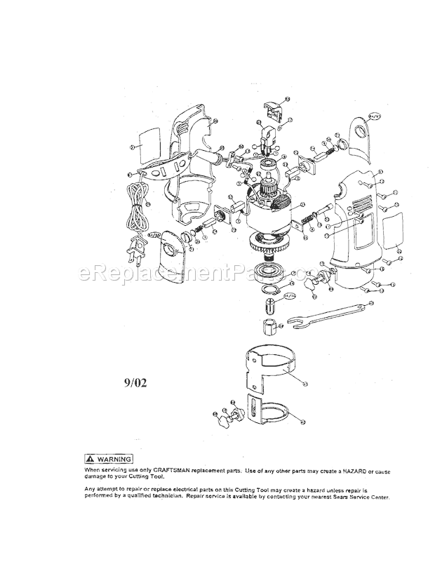 Main Unit Diagram and Parts List for  Craftsman Router