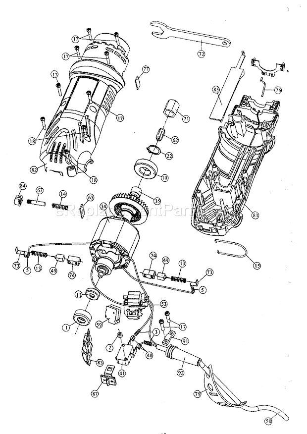Main Unit Diagram and Parts List for  Craftsman Router