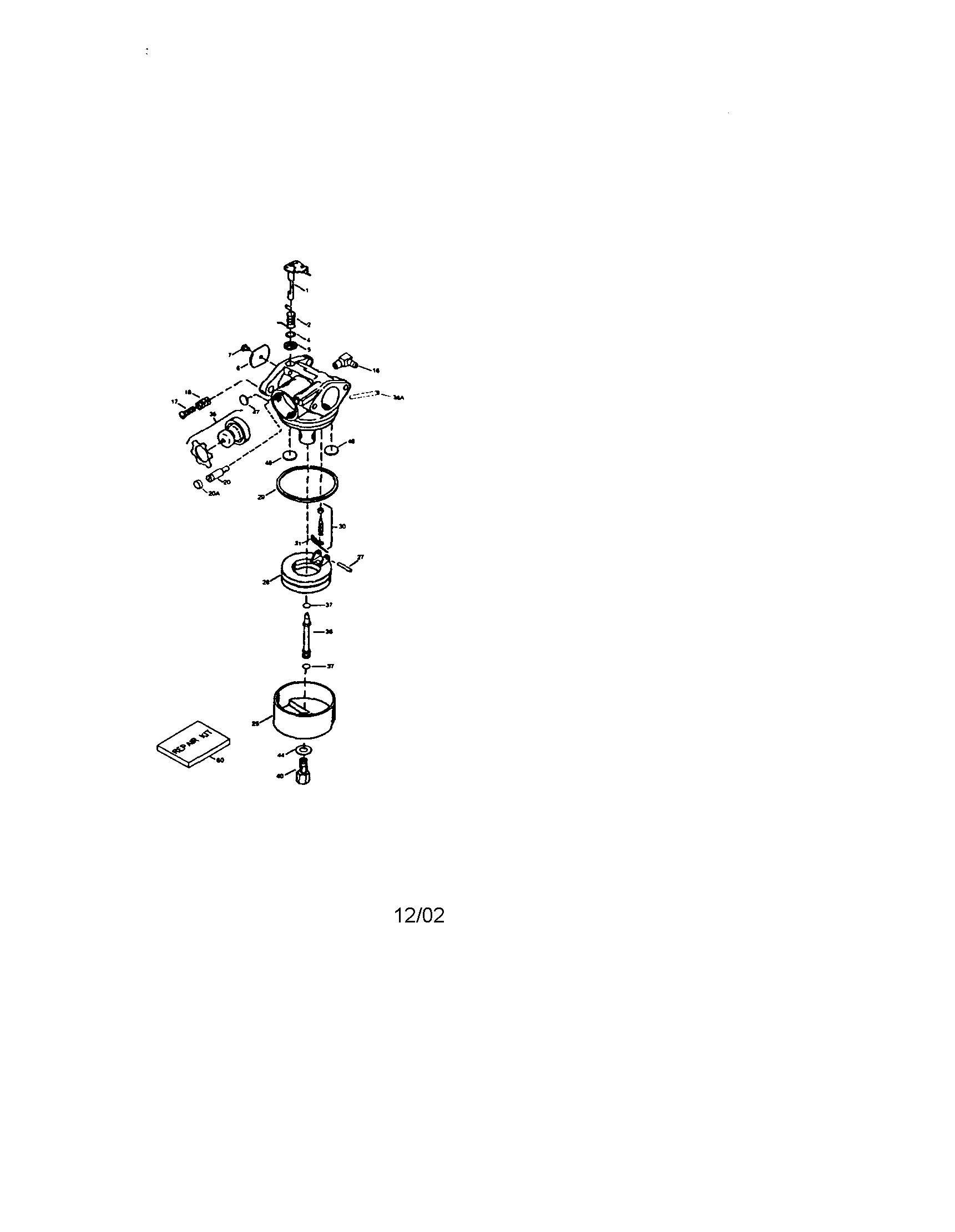 Carburetor Diagram and Parts List for  Craftsman Engine