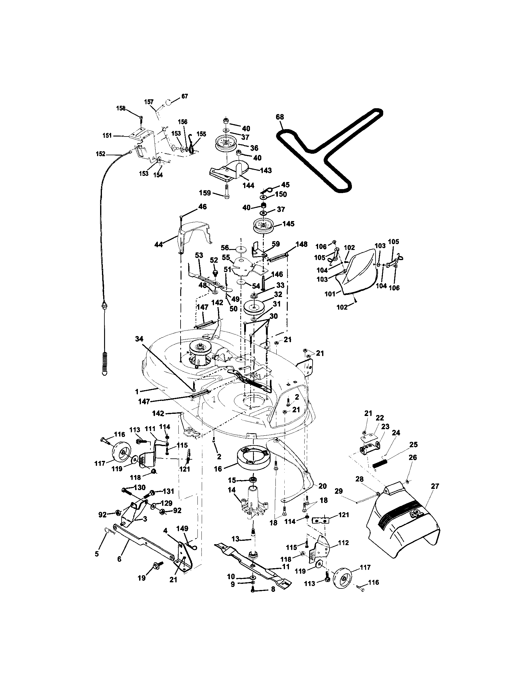 Mower Deck Diagram and Parts List for  Craftsman Lawn Tractor