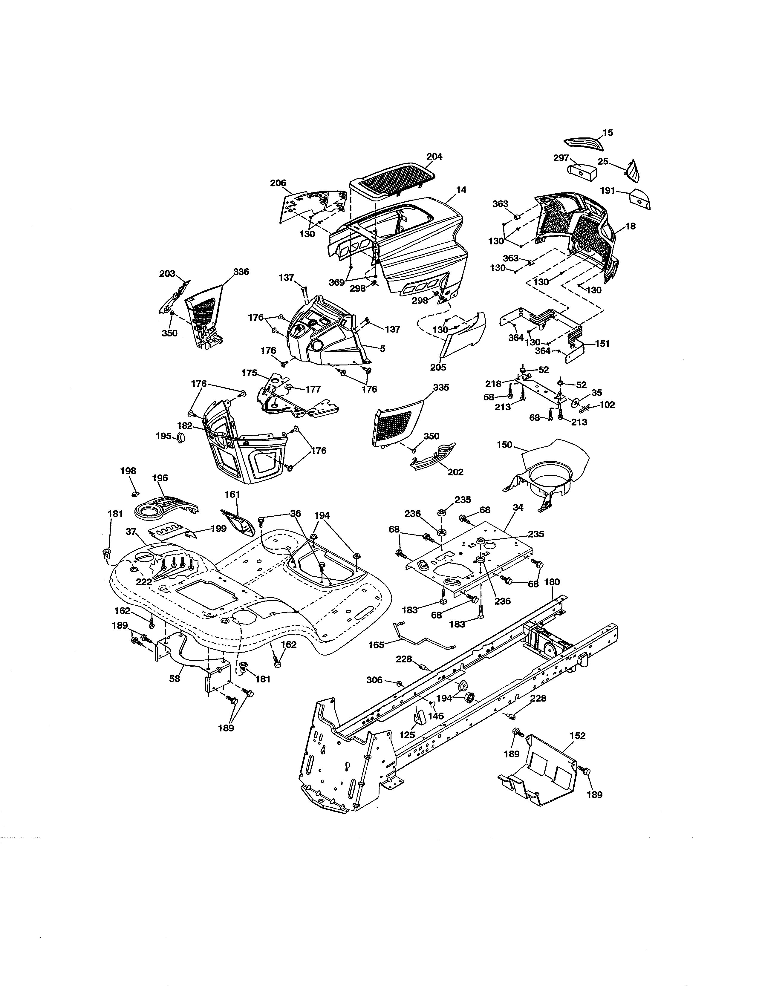 Chassis & Enclosures Diagram and Parts List for  Craftsman Lawn Tractor